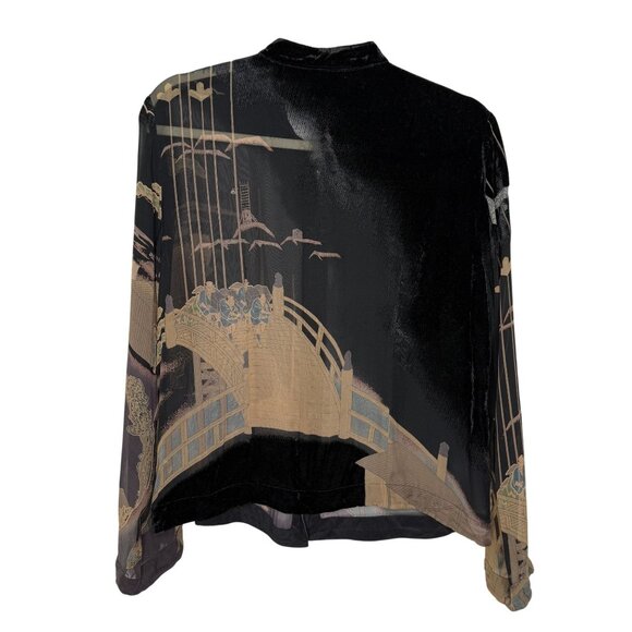 Citron Santa Monica Black Velvet Mandarin Collar Top, M - Picture 2 of 10